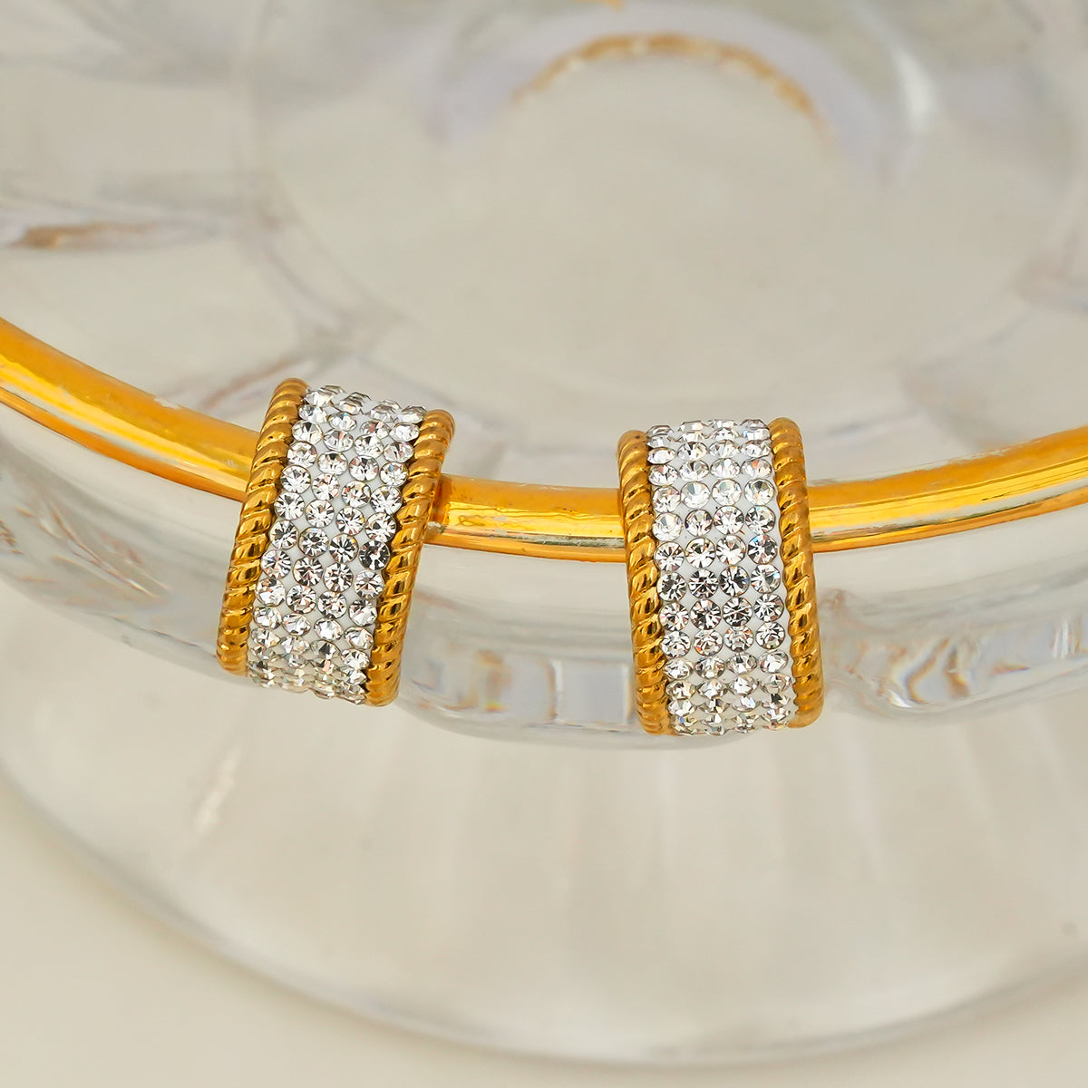 SHEERAN Gold: Dazzle in Timeless Elegance: Quadruple-Row Pavé Zirconia (CZ) Hoop Stud Earrings