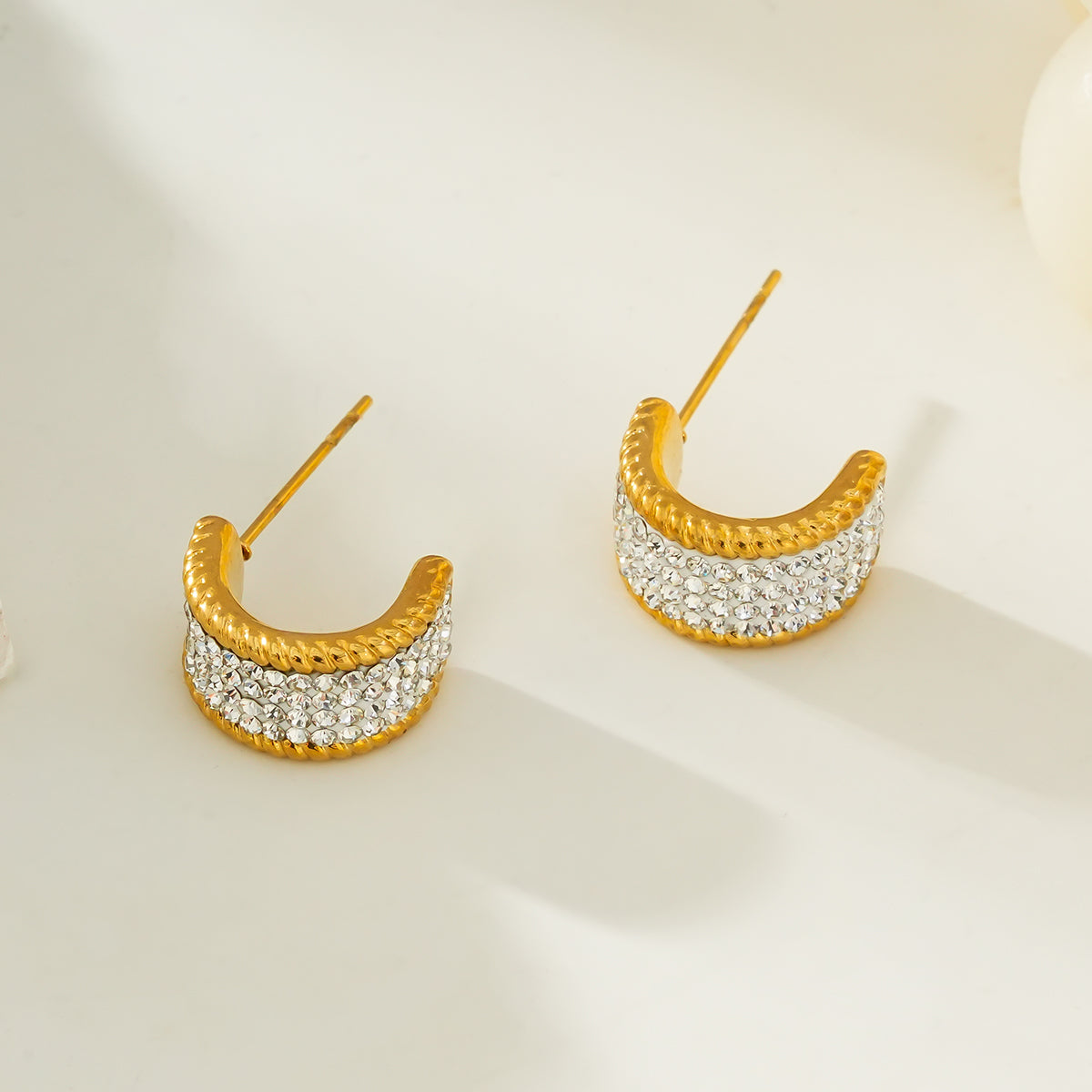 SHEERAN Gold: Dazzle in Timeless Elegance: Quadruple-Row Pavé Zirconia (CZ) Hoop Stud Earrings