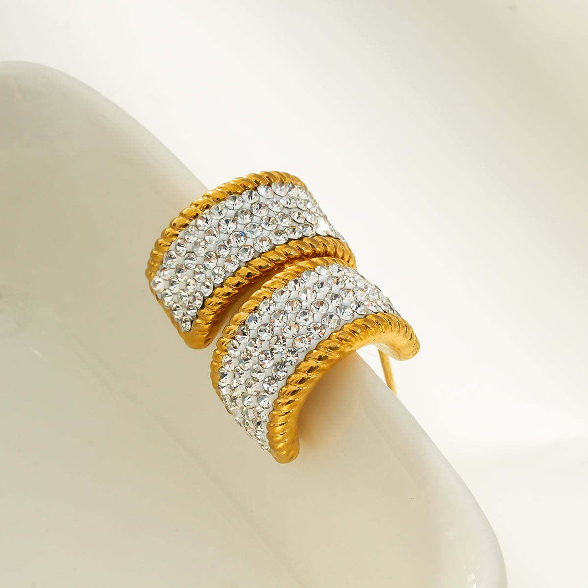 SHEERAN Gold: Dazzle in Timeless Elegance: Quadruple-Row Pavé Zirconia (CZ) Hoop Stud Earrings