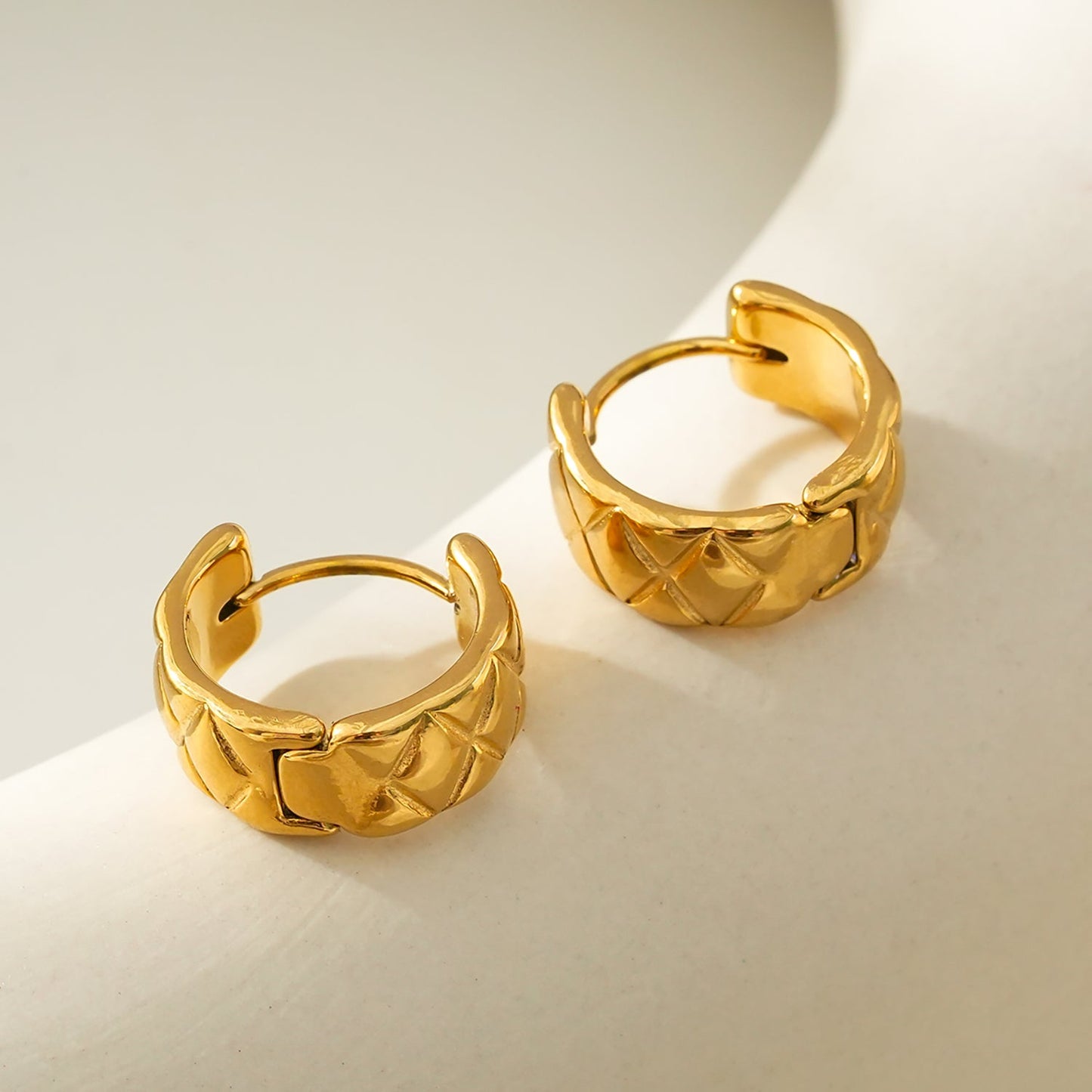 SHELBURNE: Decorative Etched Wide Mini Hoop Earrings in Gold