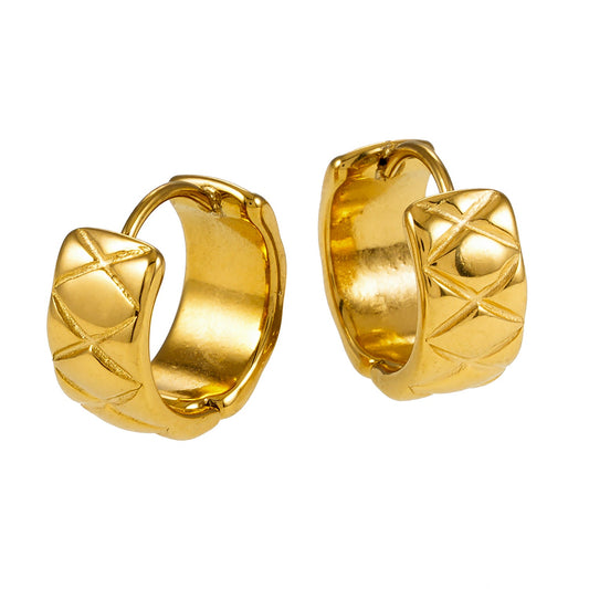 SHELBURNE: Decorative Etched Wide Mini Hoop Earrings in Gold