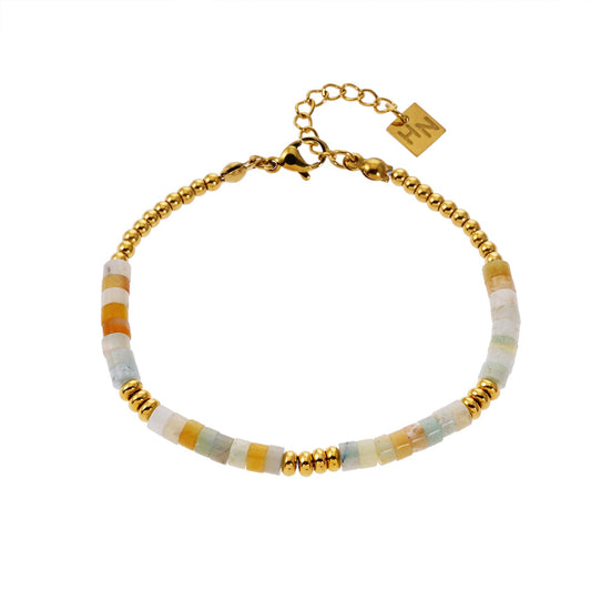 SUMAN: Pink Aventurine Stones and Gold Beaded Bracelet.