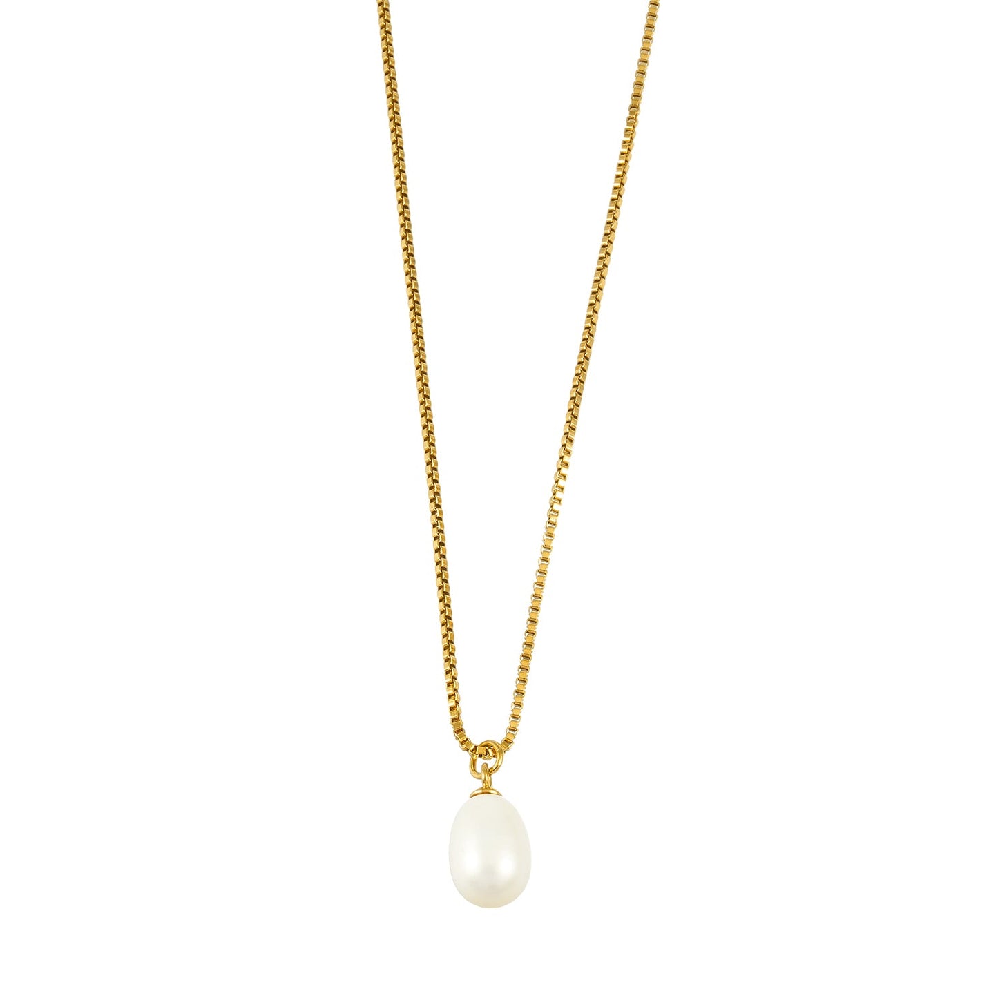 SZILVIA Gold: Minimalist Chic - Mini Box Chain Necklace with Freshwater Pearl Charm