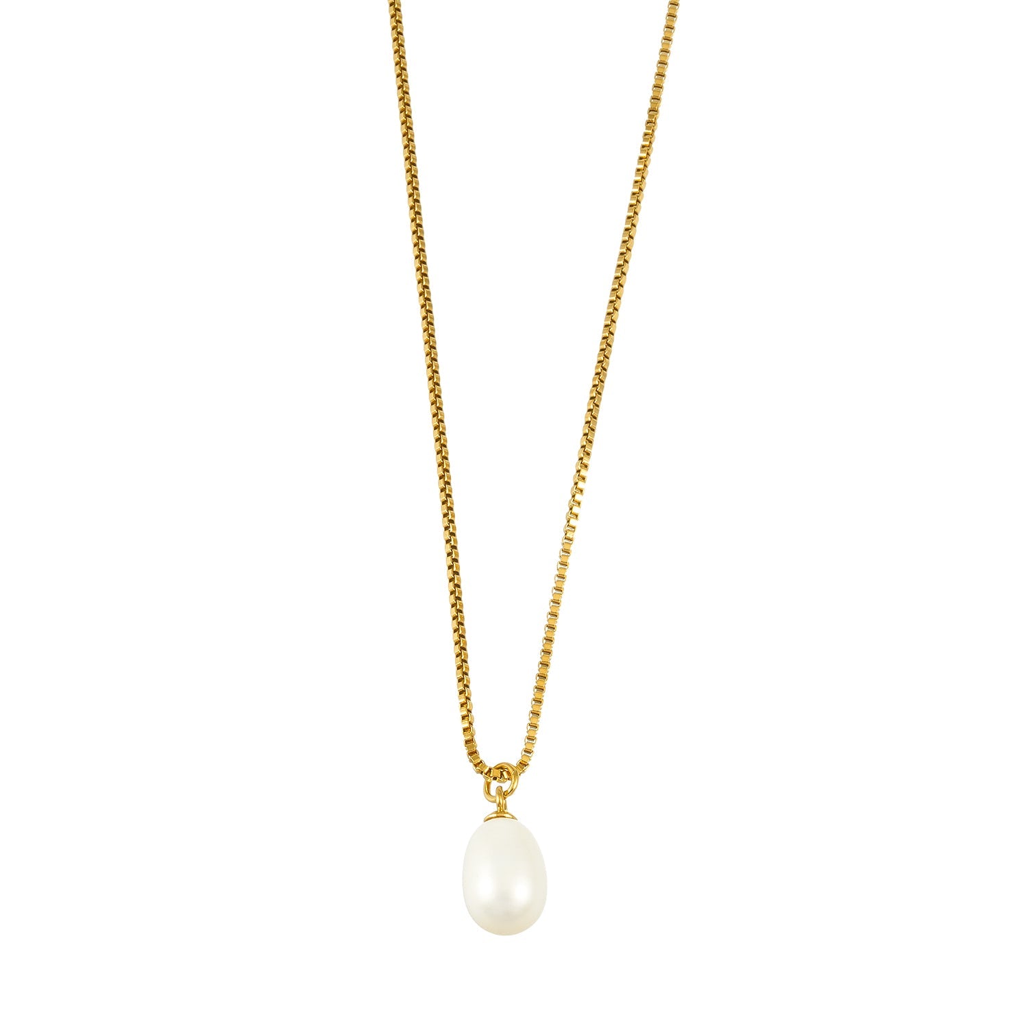 SZILVIA Gold: Minimalist Chic - Mini Box Chain Necklace with Freshwater Pearl Charm