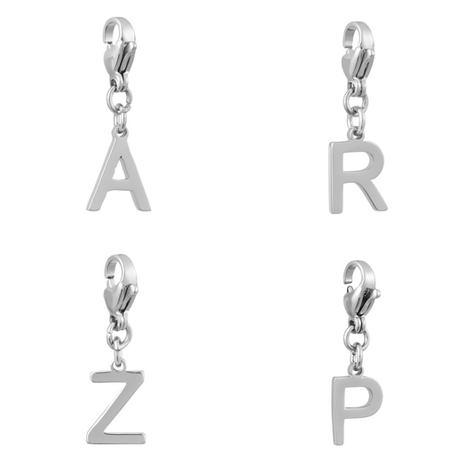 SOLID LETTER MINI CHARMS A–Z in SILVER (White Gold): Dainty Initial Alphabet Pendant for Necklaces & Bracelets — $6.75