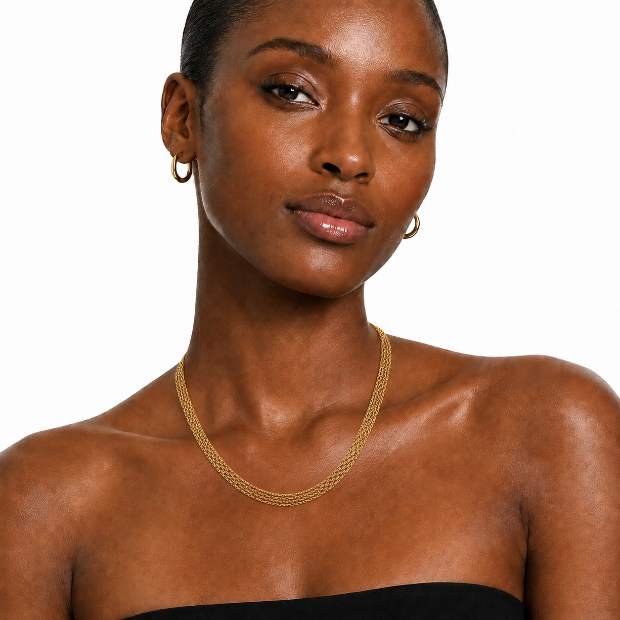 TEVANI Gold: Multi-Strand Flat Curb Chain Necklace