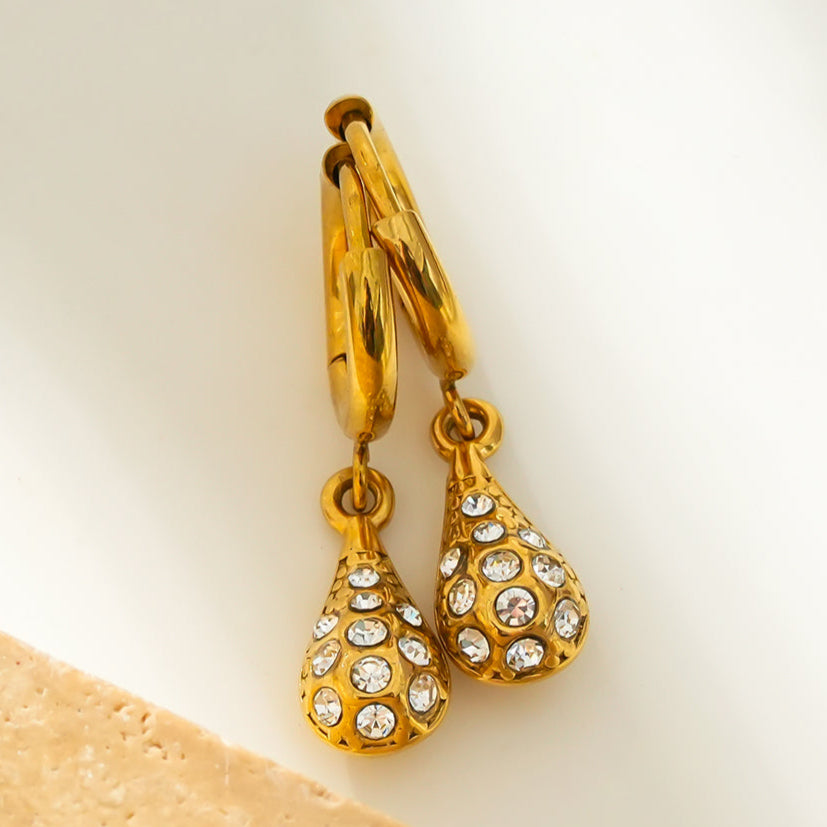 TOAS Gold: Mini Hoops with Zirconia Embedded Pearl Shaped Charm