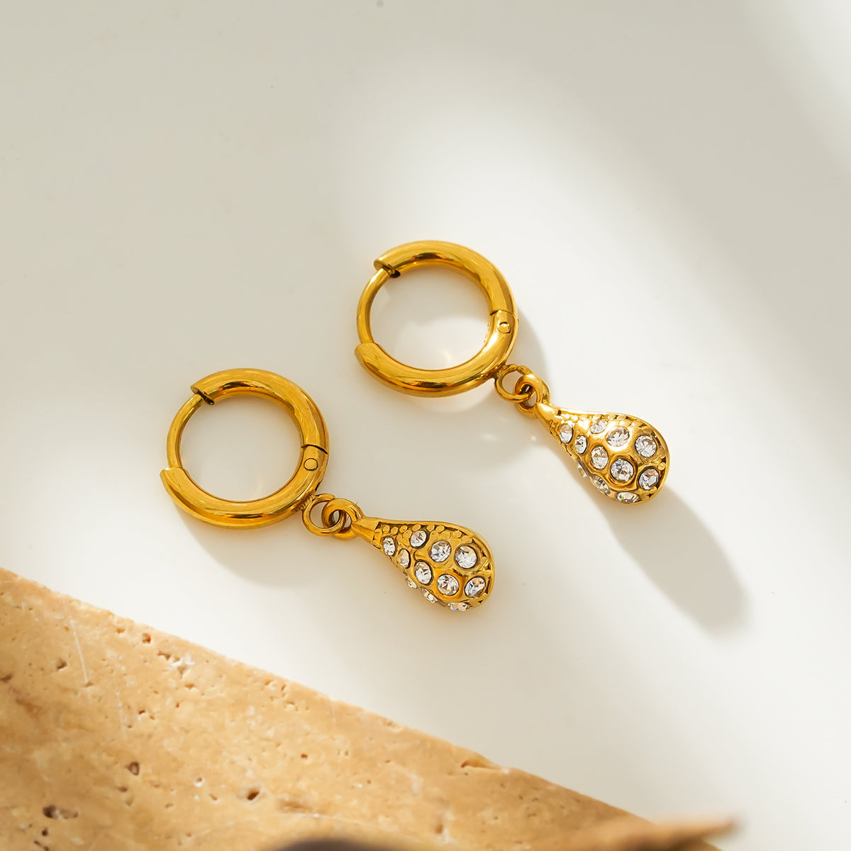 TOAS Gold: Mini Hoops with Zirconia Embedded Pearl Shaped Charm