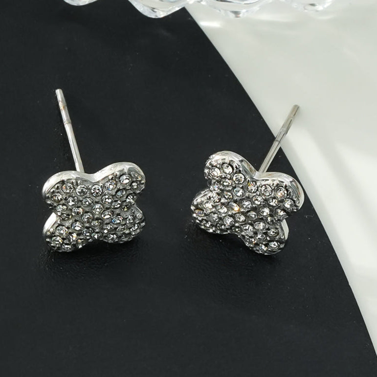 TREMBLANT White Gold (Silver Toned): Dazzling Pavé Zirconia Stud Earrings – Elegant Sparkle for Every Occasion