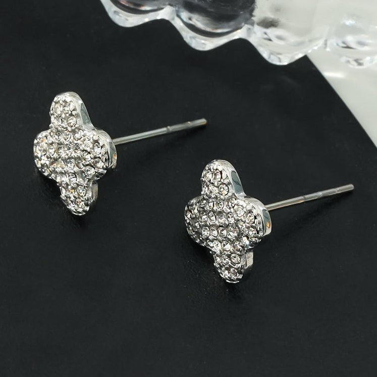 TREMBLANT White Gold (Silver Toned): Dazzling Pavé Zirconia Stud Earrings – Elegant Sparkle for Every Occasion