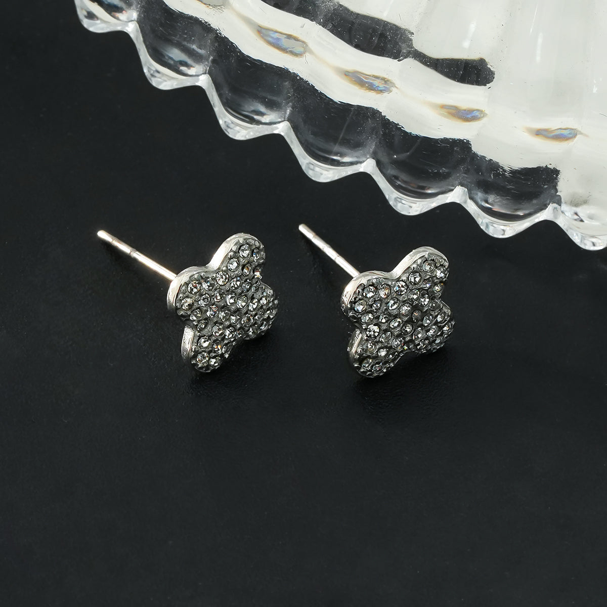 TREMBLANT White Gold (Silver Toned): Dazzling Pavé Zirconia Stud Earrings – Elegant Sparkle for Every Occasion