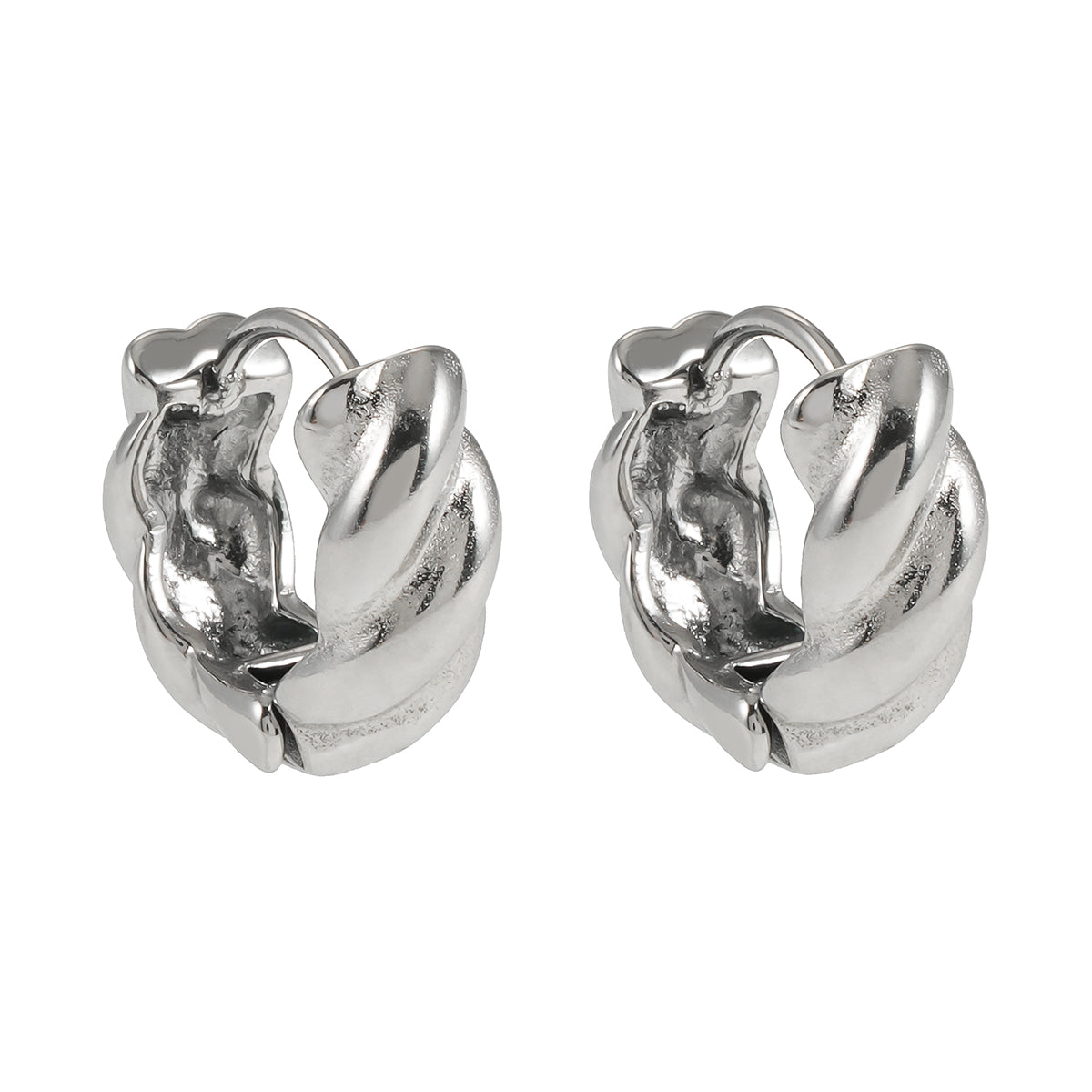 TYLA White Gold (Silver Tone): Textured Chiselled Finish - Chunky Mini Hoop Earrings