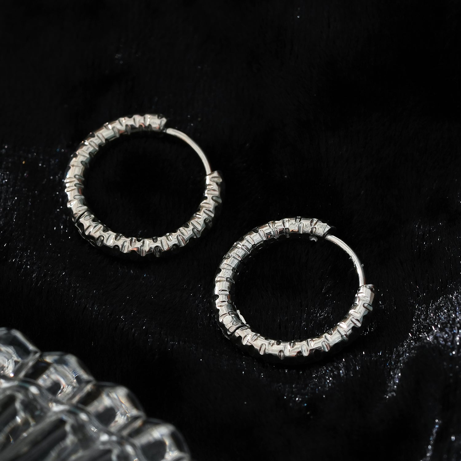 VISCONTA White Gold (Silver Tone): Chiselled Finish - Textured Surface Mini Hoop Earrings