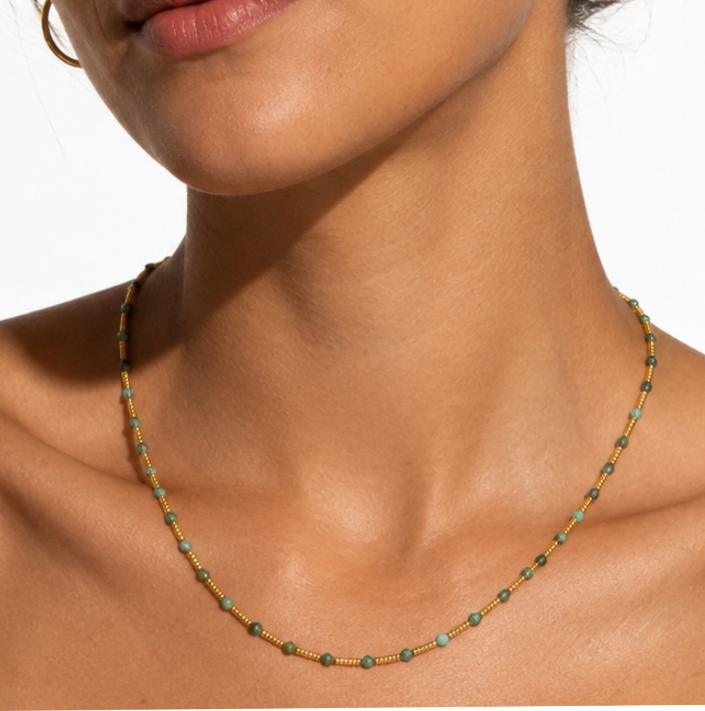 ZANIA Gold: Natural Stone and Gold Metal Beaded Necklace
