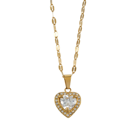 ZITA Gold: Gucci-Style Dainty Chain Necklace with Sparkling Petit Pavé Heart Pendant
