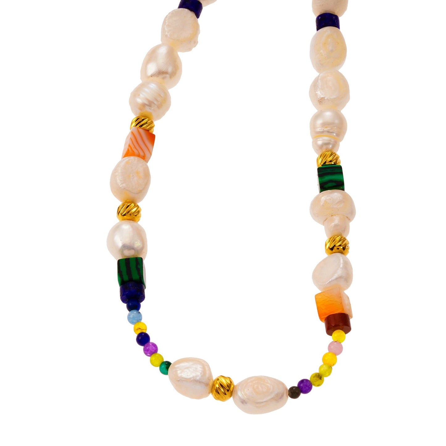 Style AMADIA 4663: Paradise Found - Colourful Necklace with Gold Beads, Natural Stones, and Freshwater Pearls.