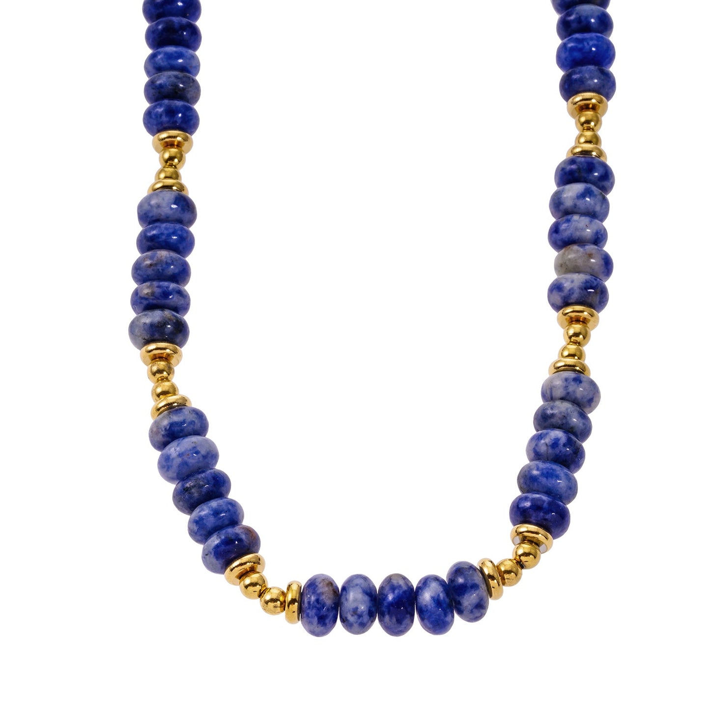 ANJA: Sodalite Stone & Gold Beaded Modern Boho Chain Necklace