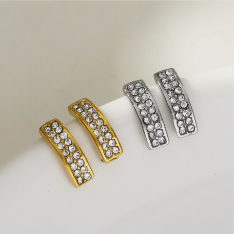 ASTRID: Minimalist Pavé Zirconia Curved Bar Stud Earrings Gold