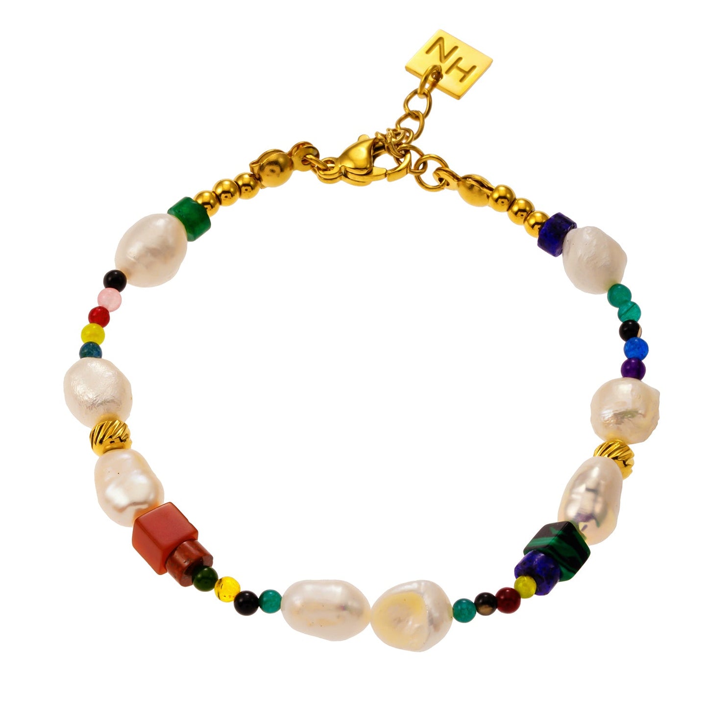 Style AMADIA 4663: Paradise Found - Colourful Bracelet with Gold Beads, Natural Stones, and Freshwater Pearls.