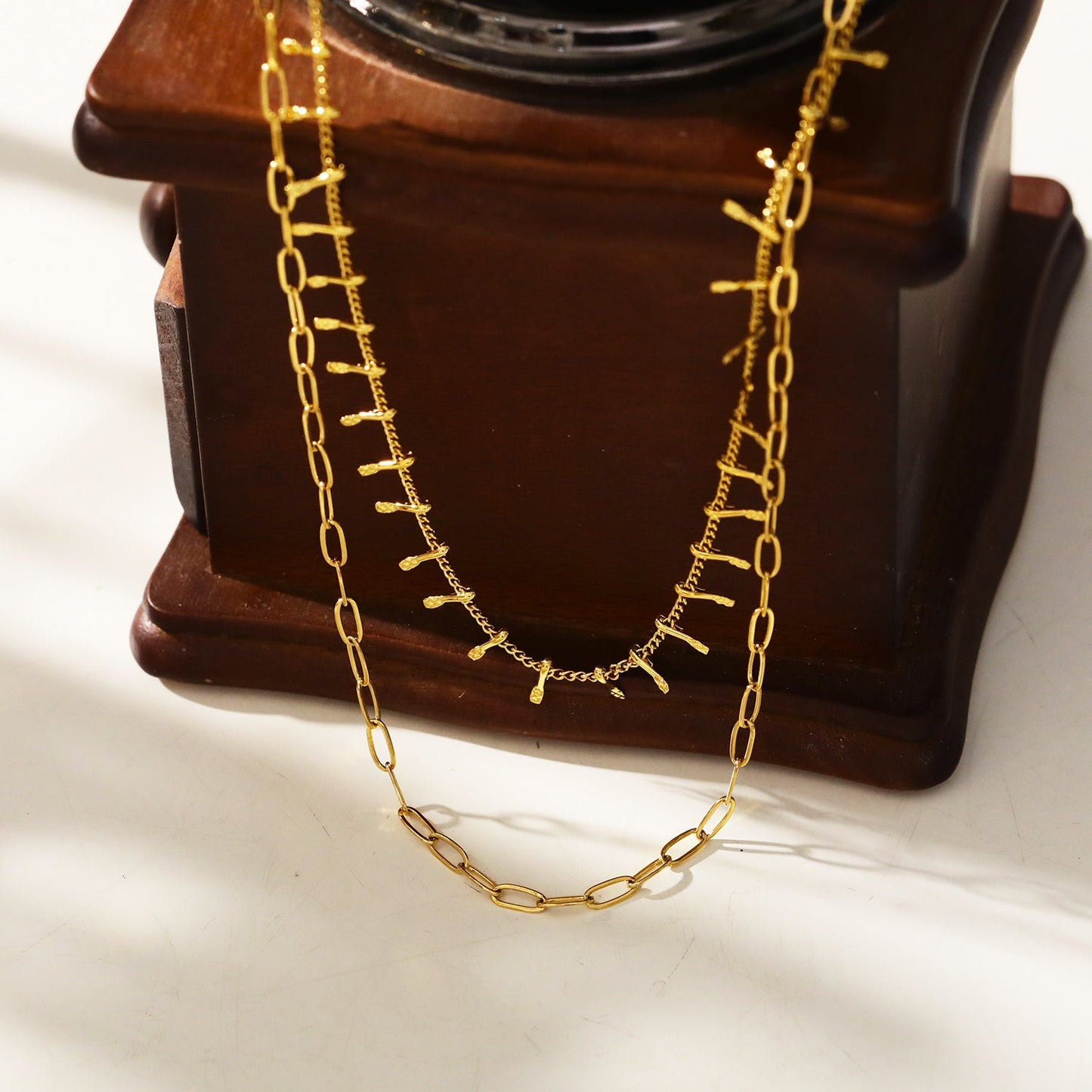 BRONTE:  Layered 2-Chain Necklace with Minimalist PaperClip Chain & Ornate Hook Chain