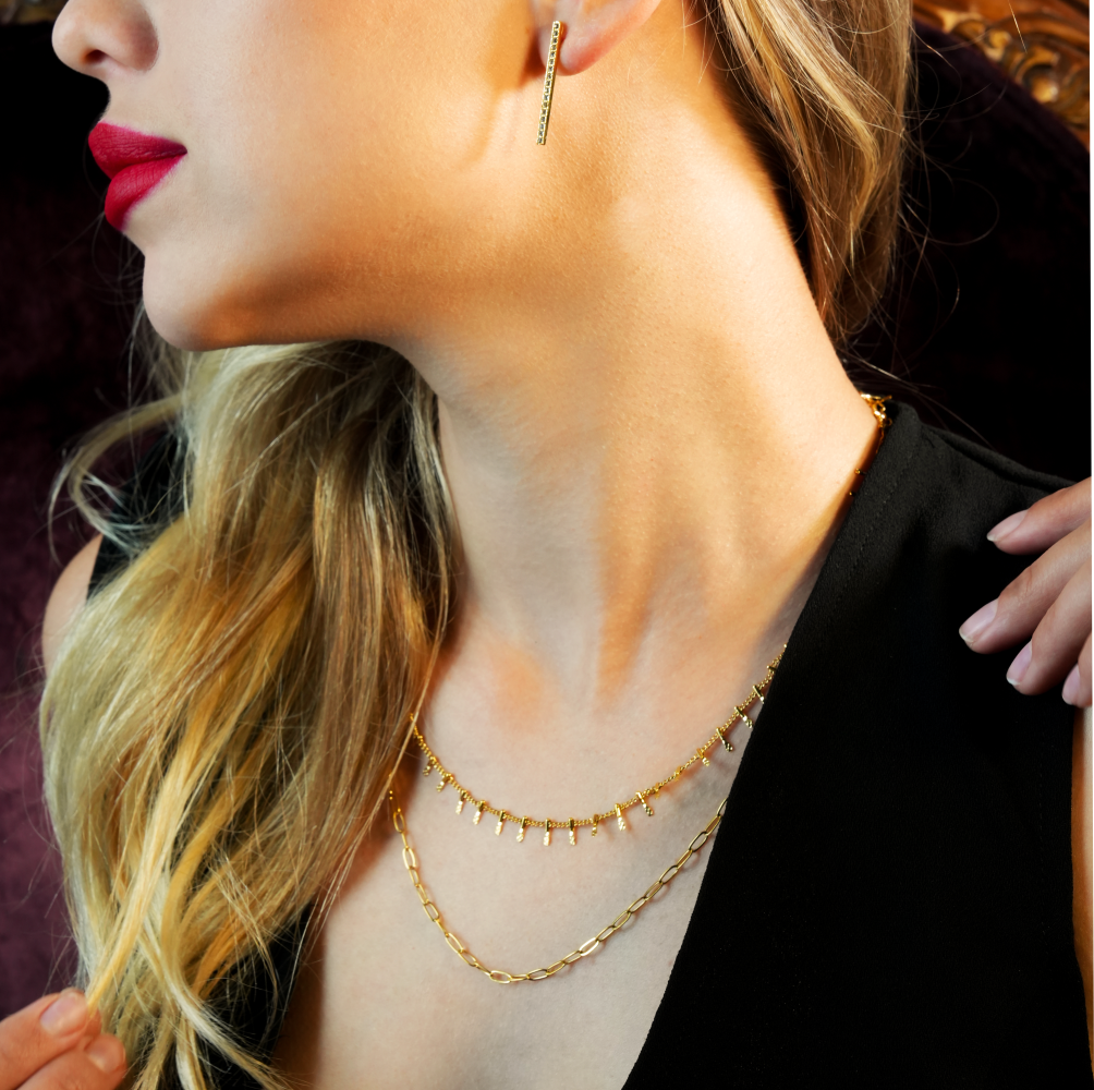 BRONTE:  Layered 2-Chain Necklace with Minimalist PaperClip Chain & Ornate Hook Chain