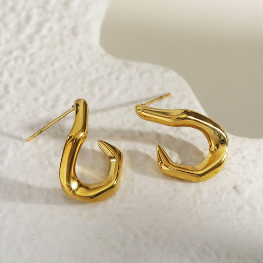 CAGLIO Abstract Shaped Hoop Earrings in Gold