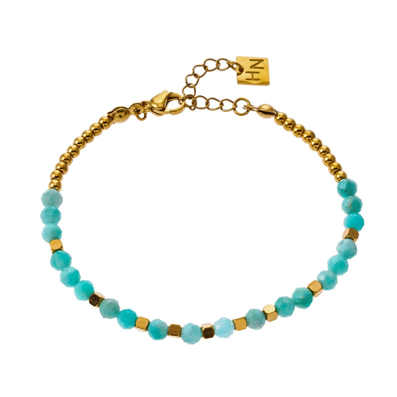 Style CLEMENTINA 2621: Amazonite Stones & Gold Beaded Bracelet.