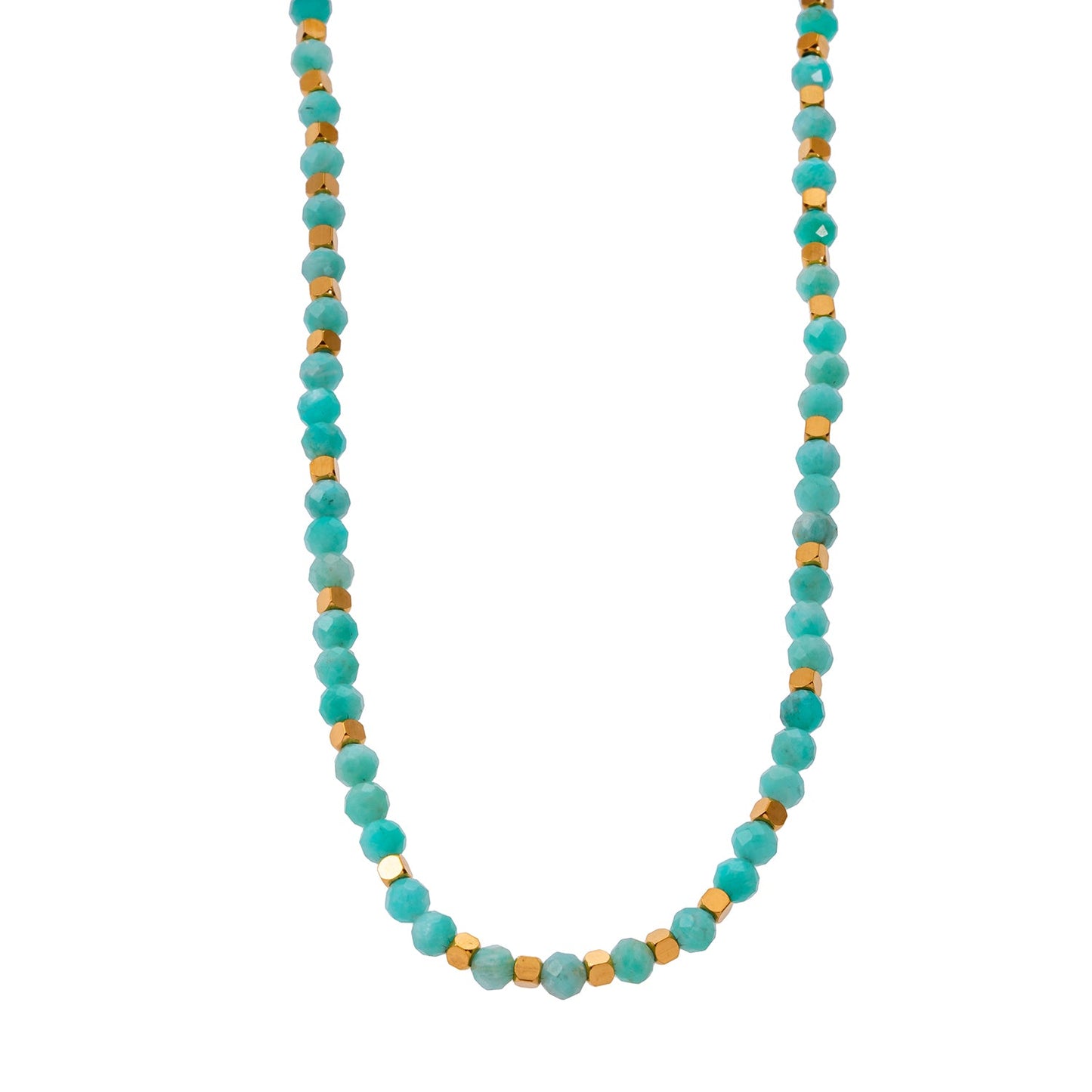 CONSTANCE: Amazonite Stones & Gold Beaded Necklace