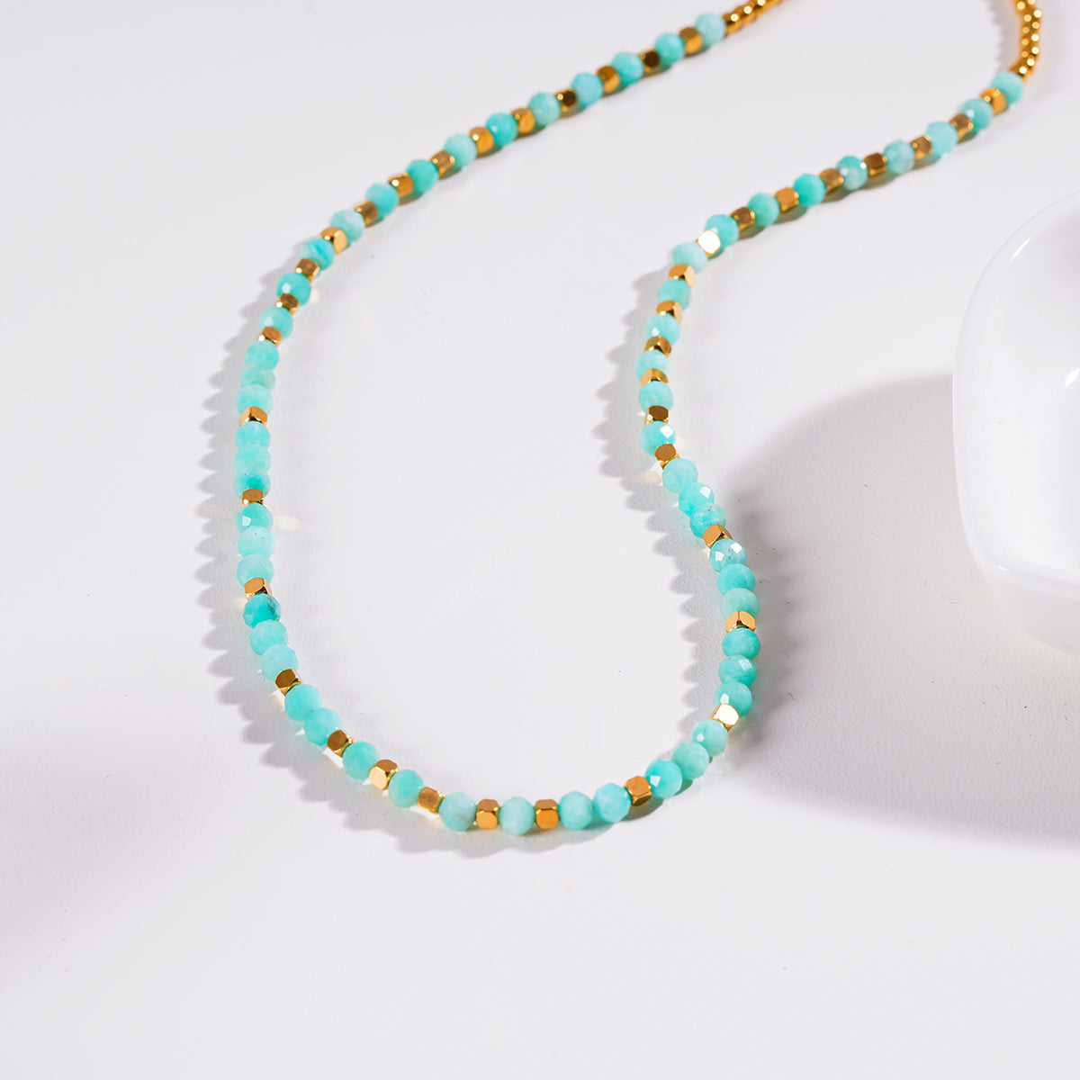 CONSTANCE: Amazonite Stones & Gold Beaded Necklace