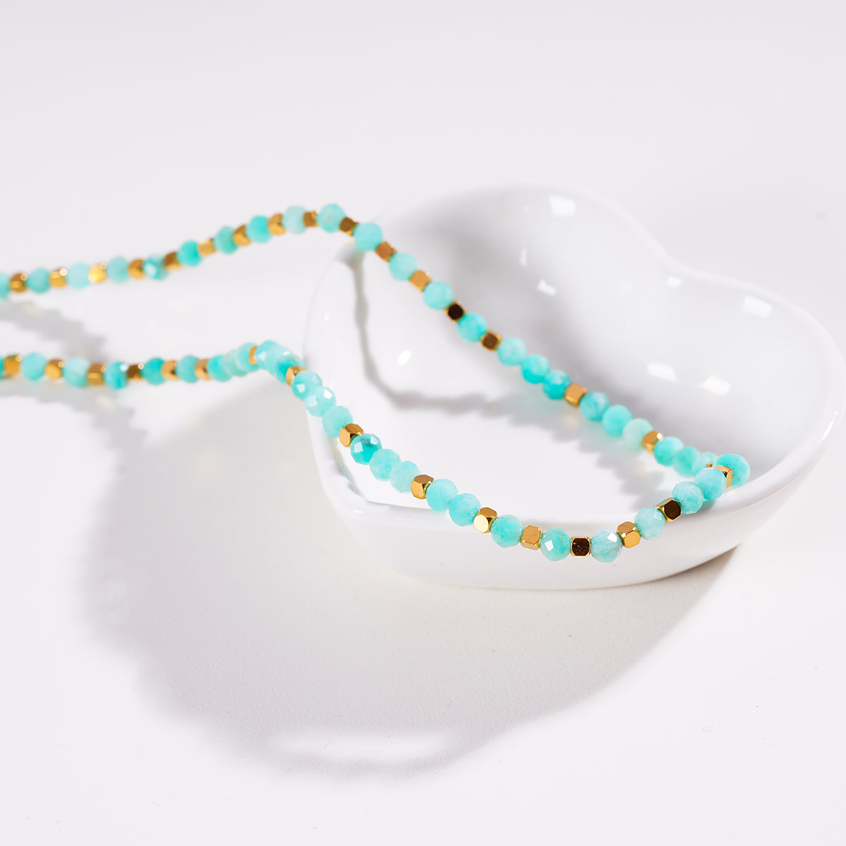 CONSTANCE: Amazonite Stones & Gold Beaded Necklace