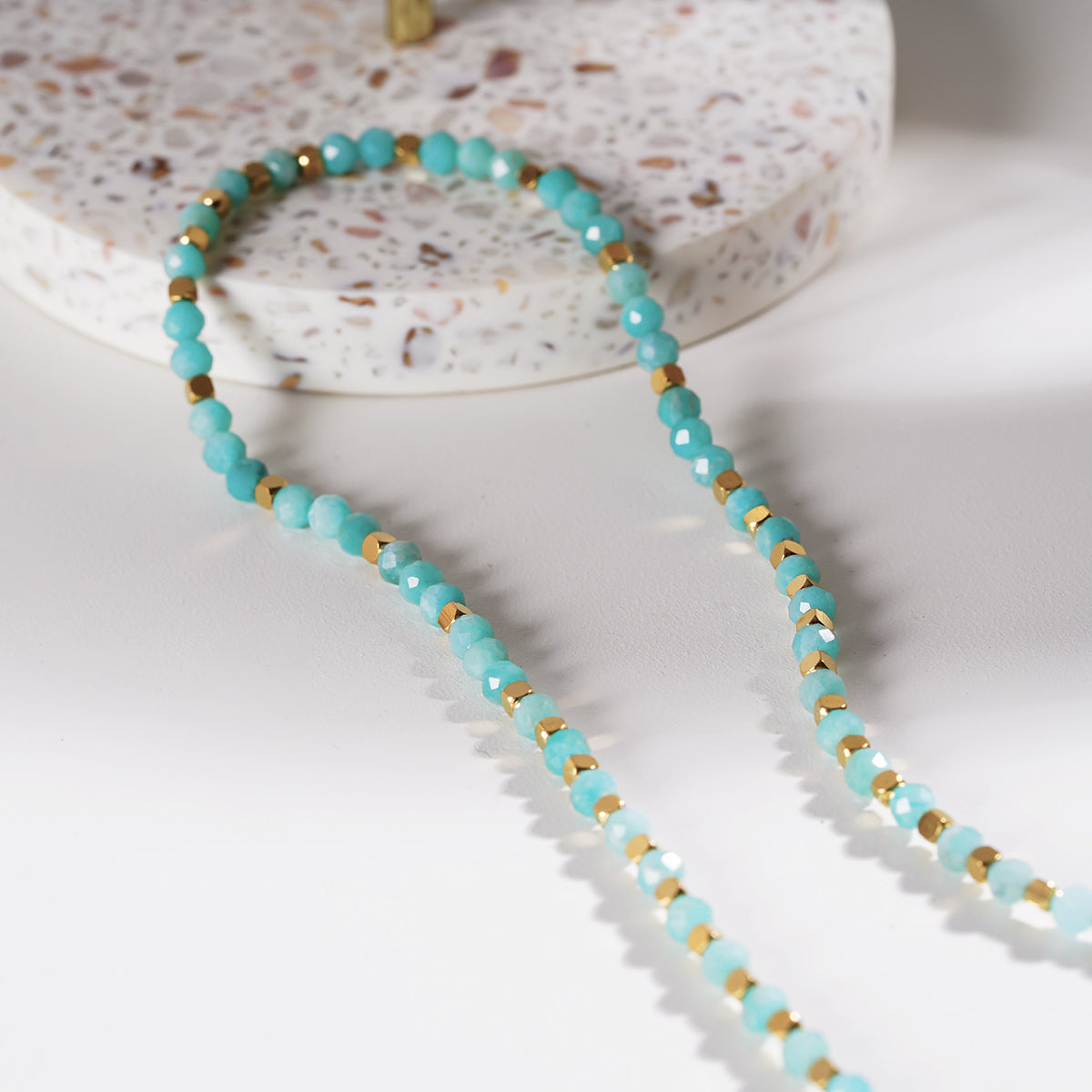 CONSTANCE: Amazonite Stones & Gold Beaded Necklace