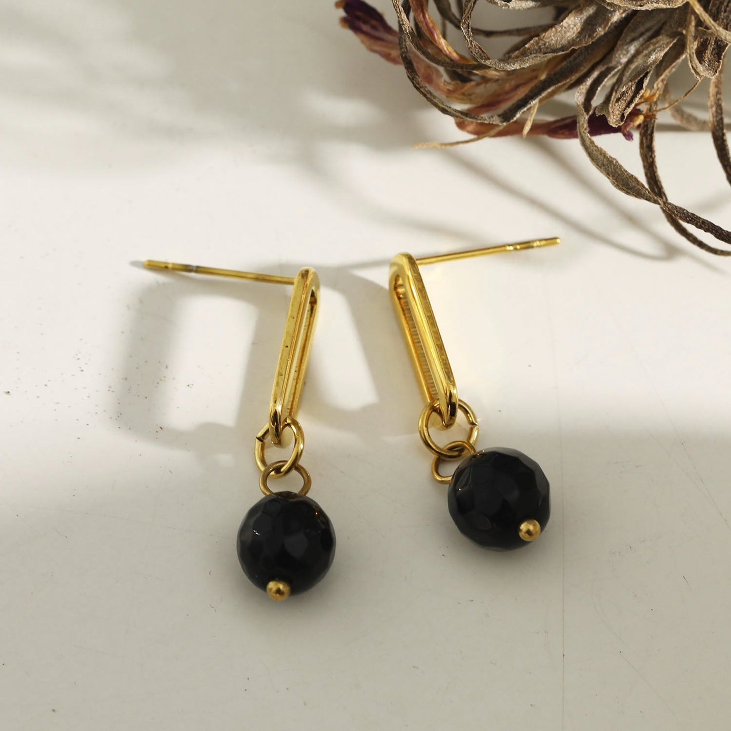 DAKATA Black Onyx Drop Hoop Earrings