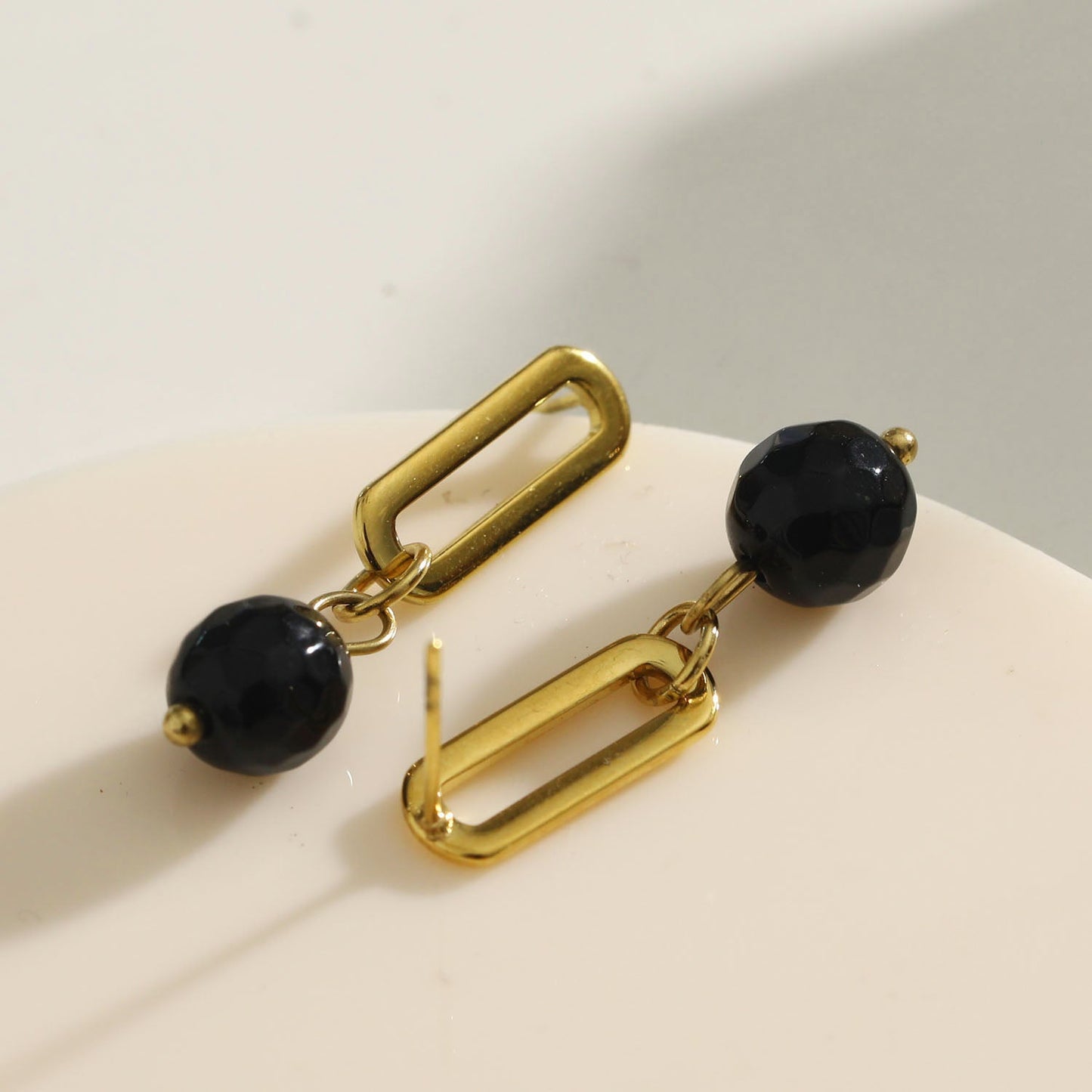 DAKATA Black Onyx Drop Hoop Earrings