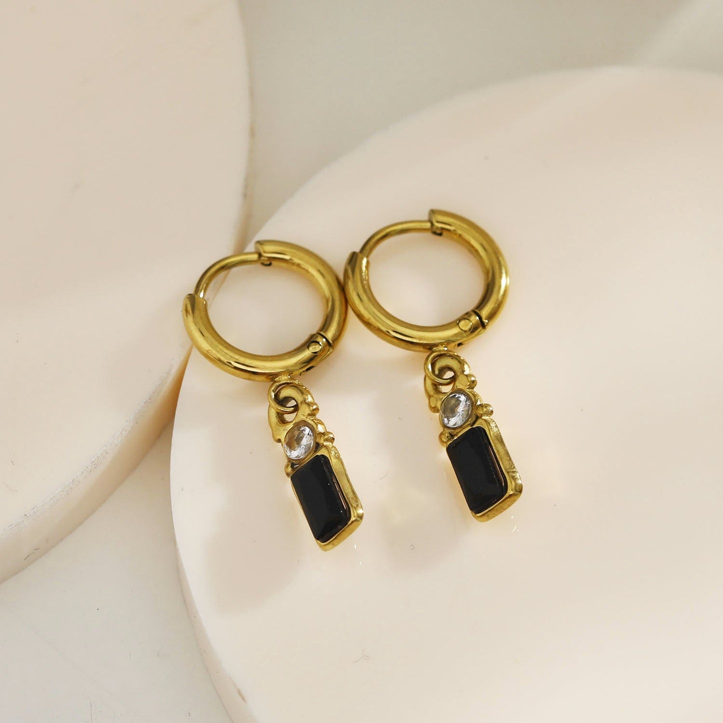 DALAL Vintage Inspired Black Crystal & Zirconia Hoop Earrings