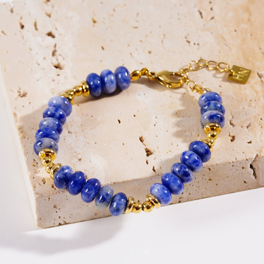 Style ELINA 7306: Sodalite Stone & Gold Beaded Modern Boho Bracelet