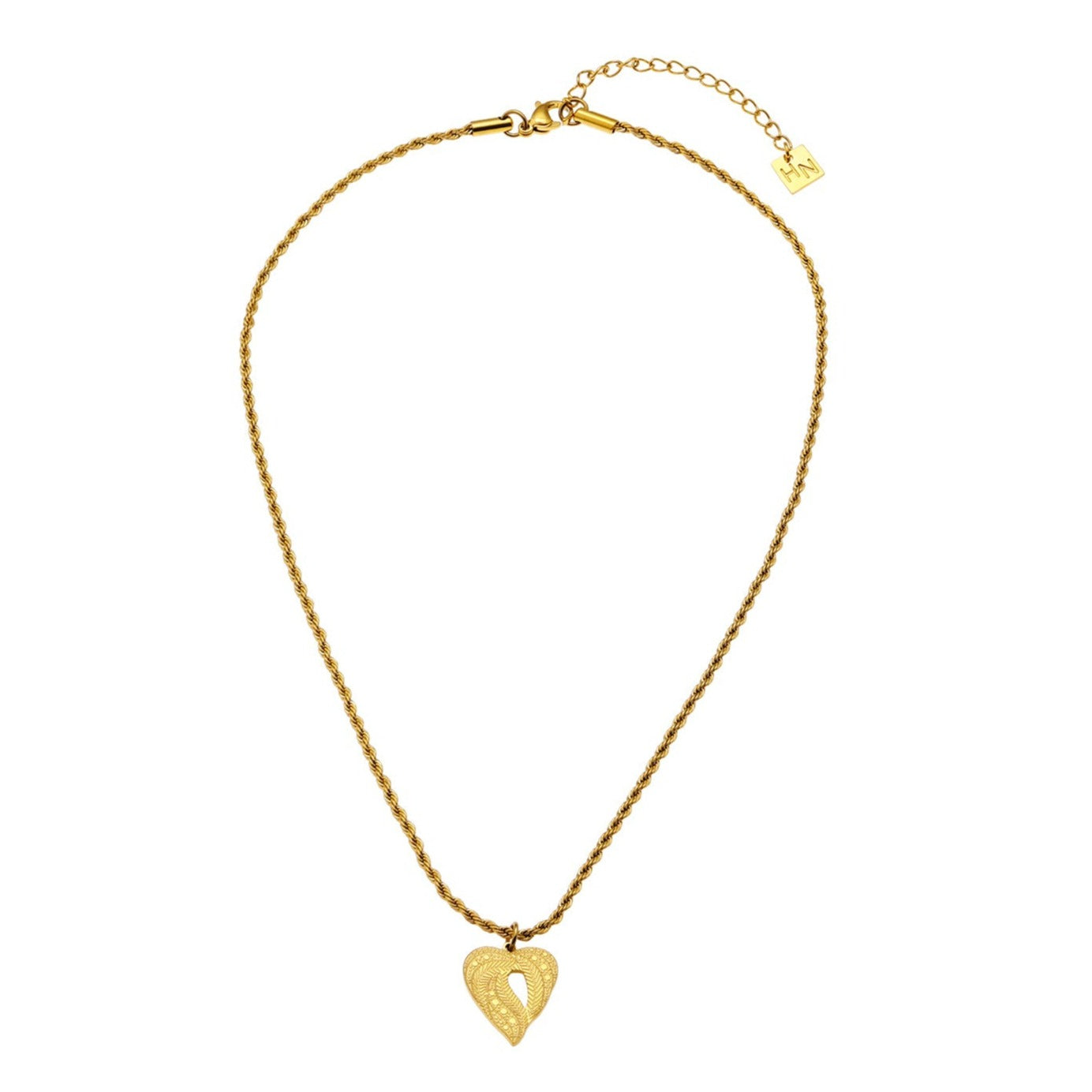 GIVERNY: Ornate Abstract Heart Pendant on a Rope Chain Necklace