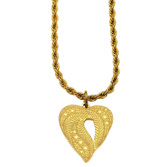 GIVERNY: Ornate Abstract Heart Pendant on a Rope Chain Necklace