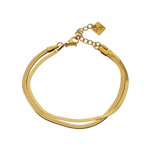 Style INESE 8616: Snake-Skin Textured 2-Layer Gold Bracelet.