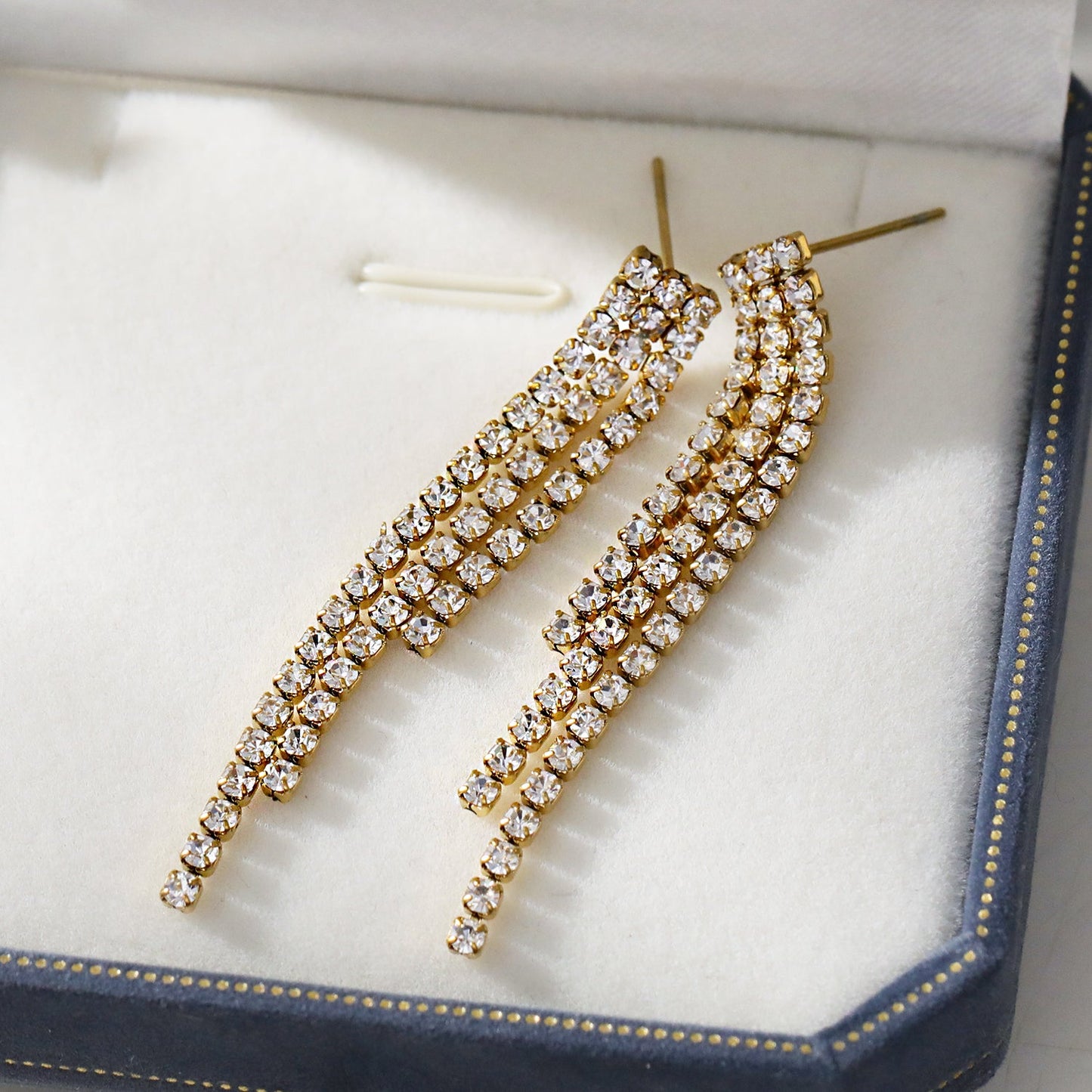 JOSEFINA: Three-String Zirconia Bead Drop Earrings