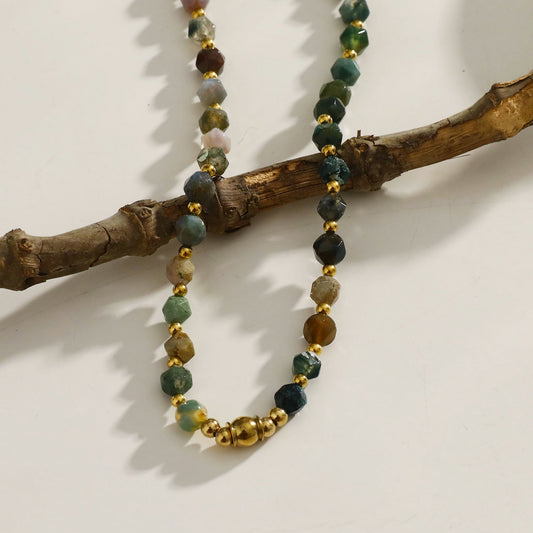 JULIETA Indian Agate Stones & Gold Beaded Chain Necklace