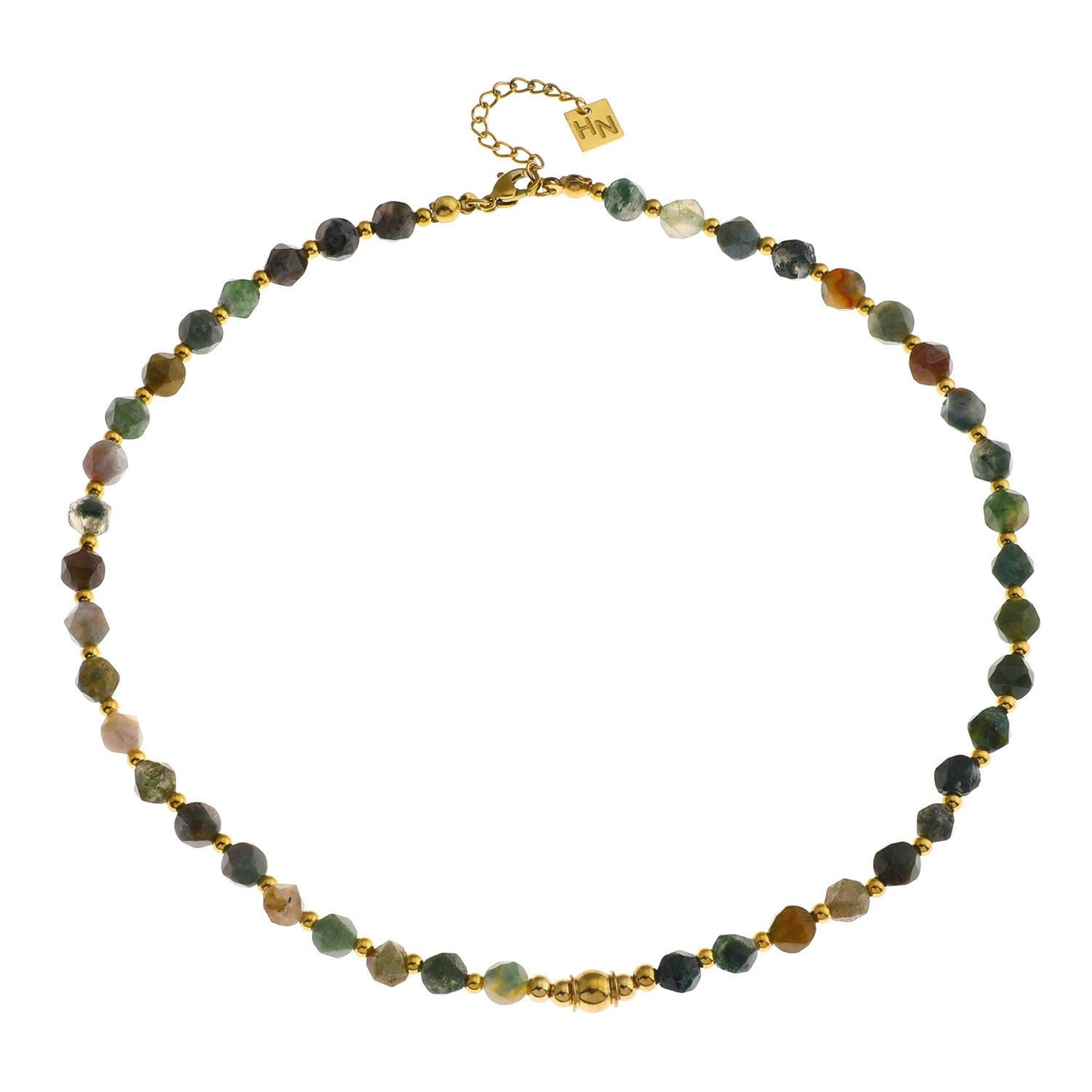 JULIETA Indian Agate Stones & Gold Beaded Chain Necklace