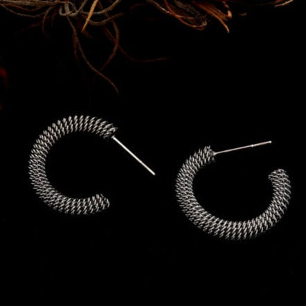 KUMASI Richly Textured Silver Hoop Earrings