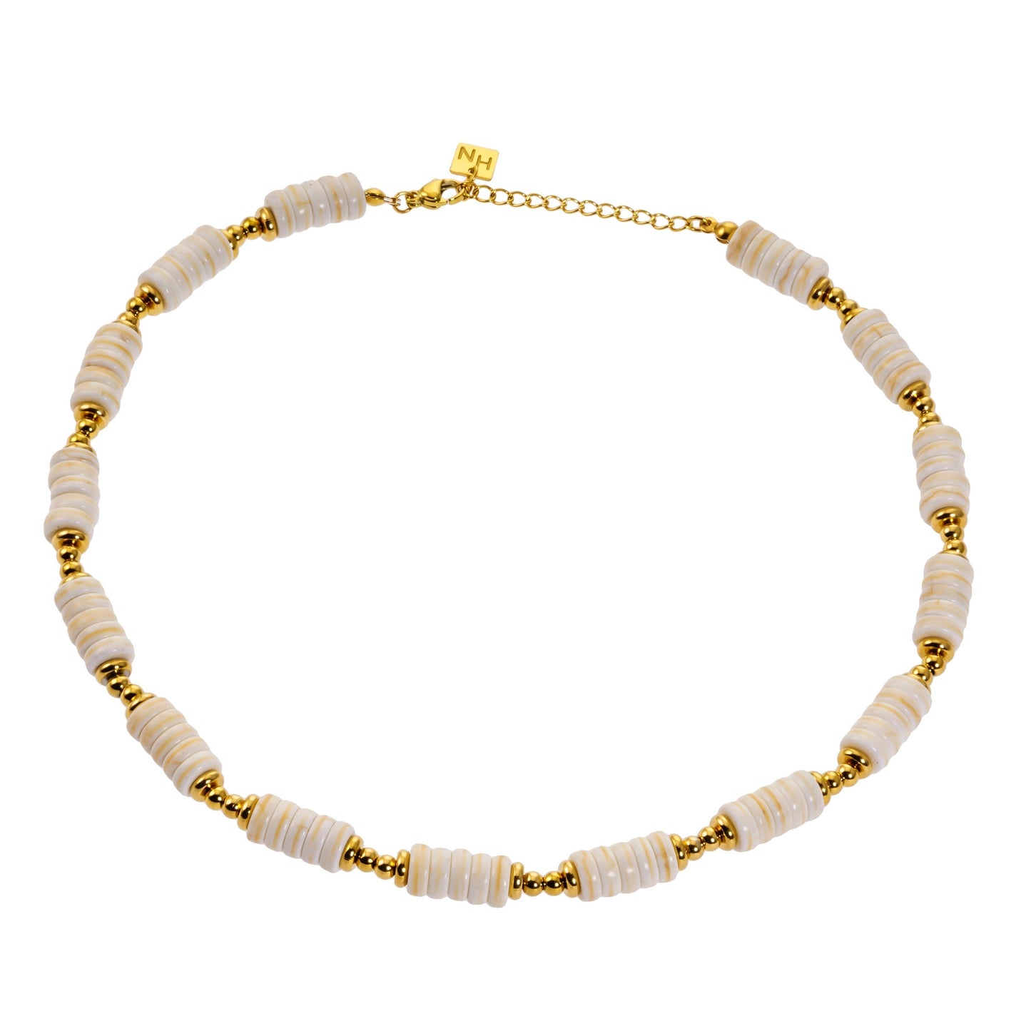 Style LULAMA 9287: White Turquoise Stone & Gold Beaded Modern Boho Chain Necklace.