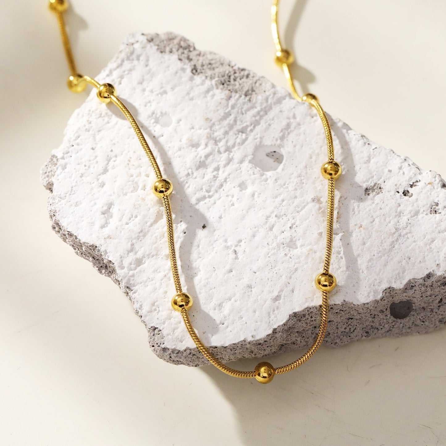 MAKARIA:  Snake-Skin Textured Chain Necklace with Ball Shaped Beads