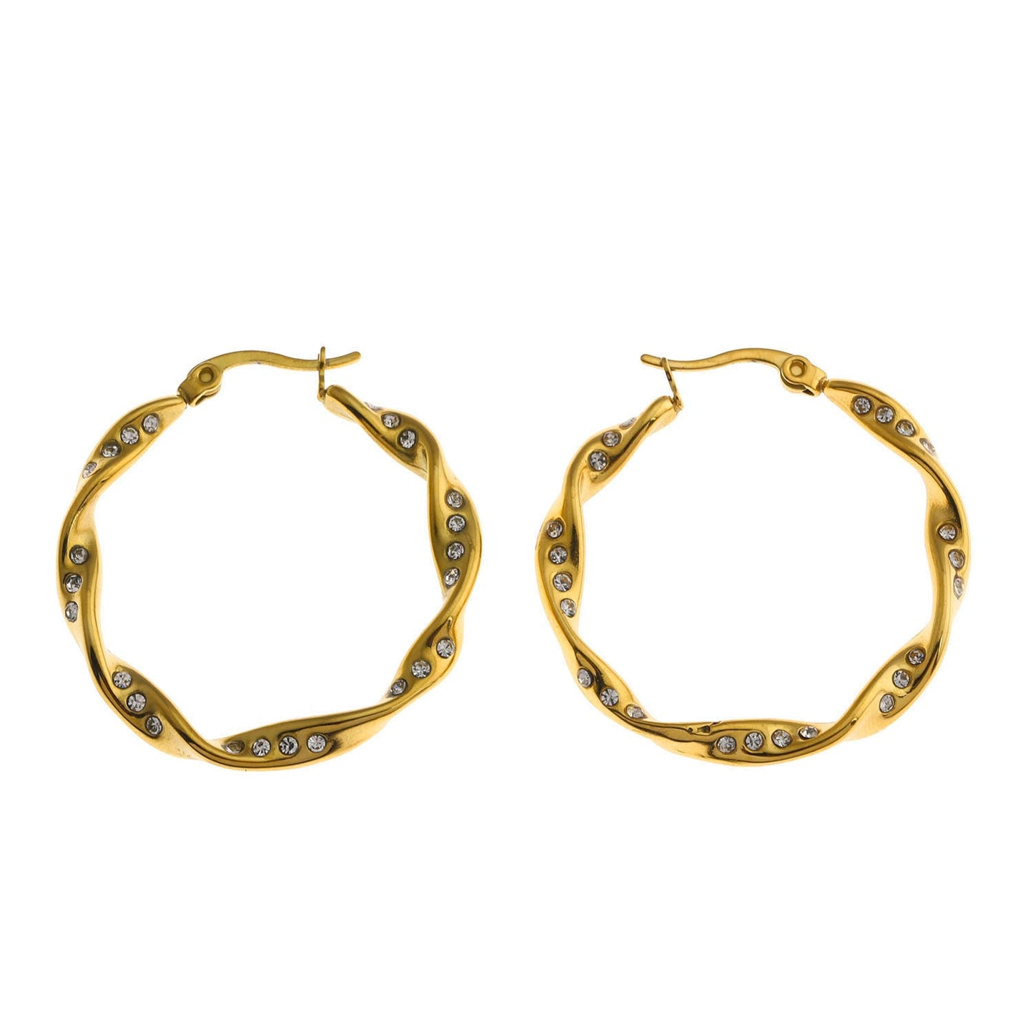 MARTHA Twisted Hoop Earrings with Zirconia Embellished Sides