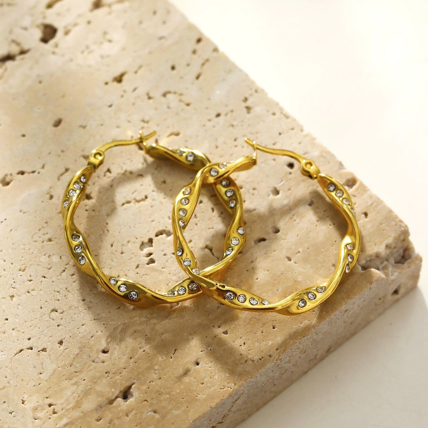 MARTHA Twisted Hoop Earrings with Zirconia Embellished Sides