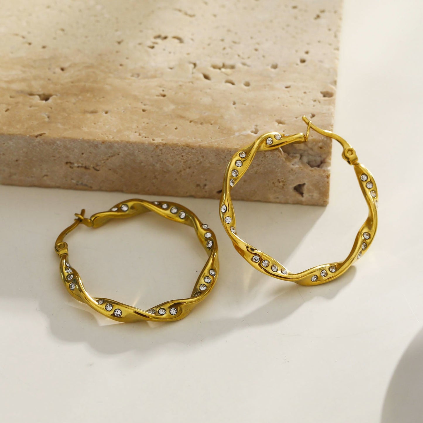 MARTHA Twisted Hoop Earrings with Zirconia Embellished Sides