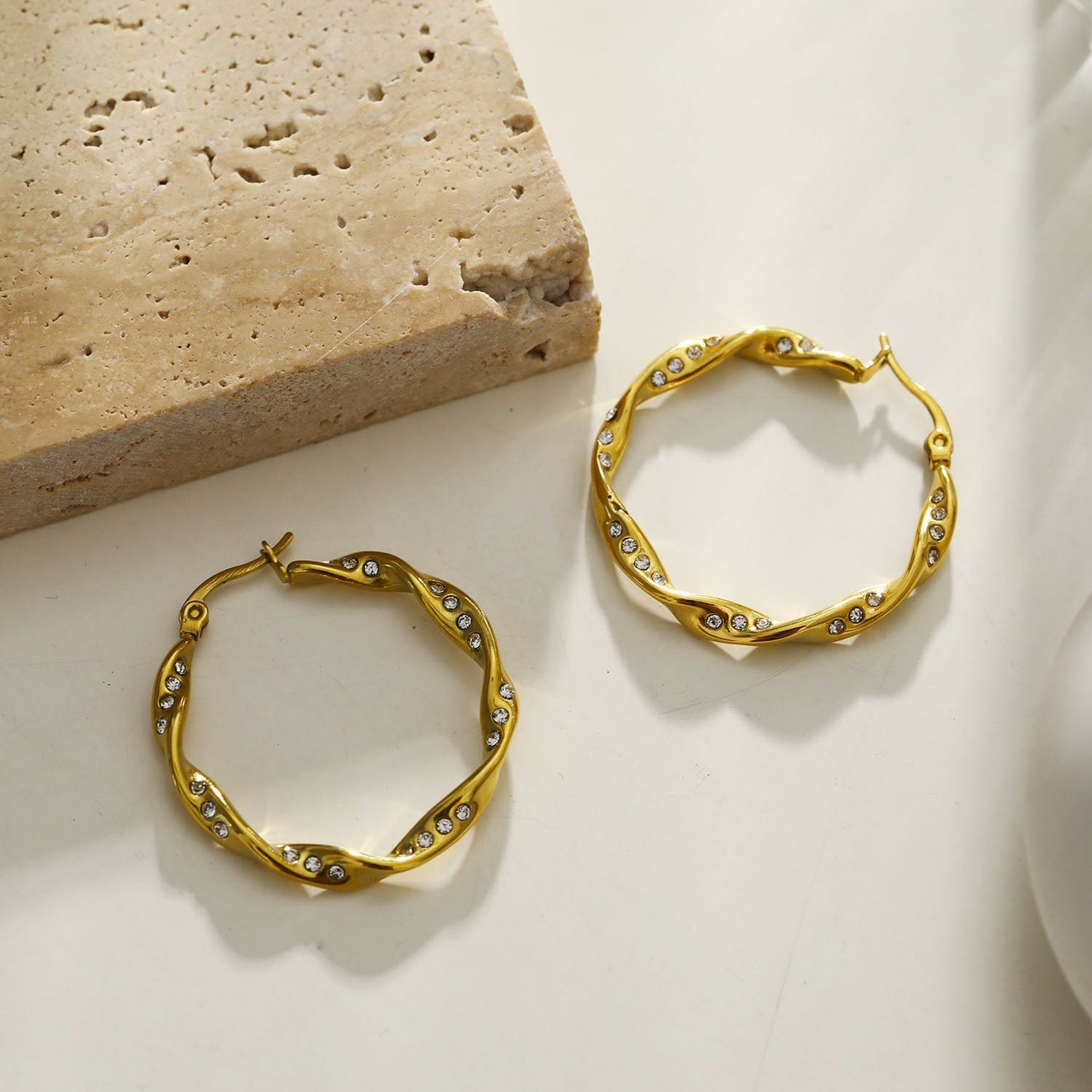 MARTHA Twisted Hoop Earrings with Zirconia Embellished Sides