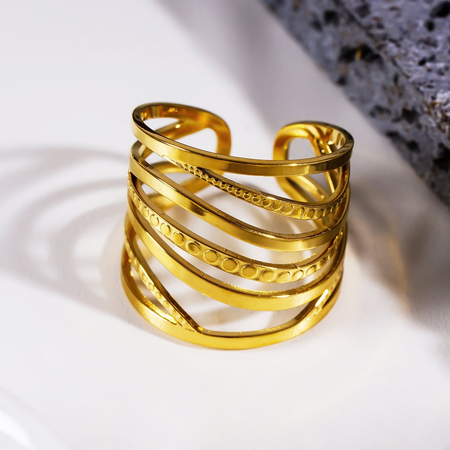 ODESA: Multi Stacked Twisted Layers Textured Ring