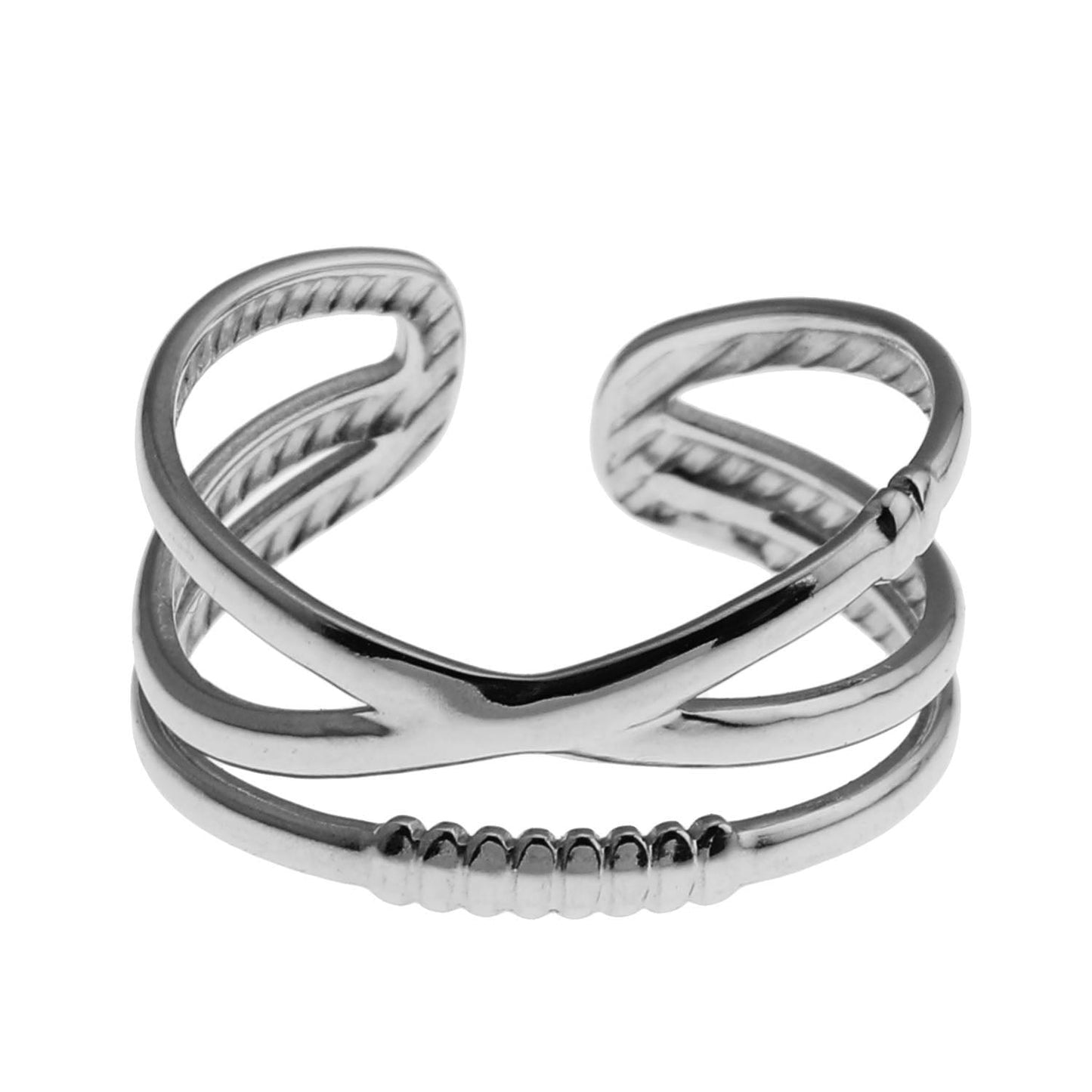 MIRANDA Cross Over Triple Band Stacked Silver Ring